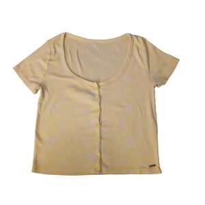 Hollister Light Yellow Floral Button-Up Baby  CropTee
